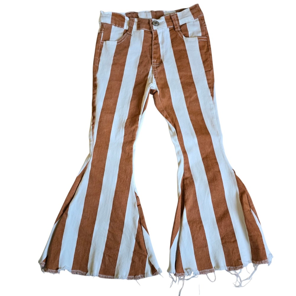 Opsie Daisy Girls‎ Brown Striped Bell Bottom Jeans Flared Pants Size 5 Boutique